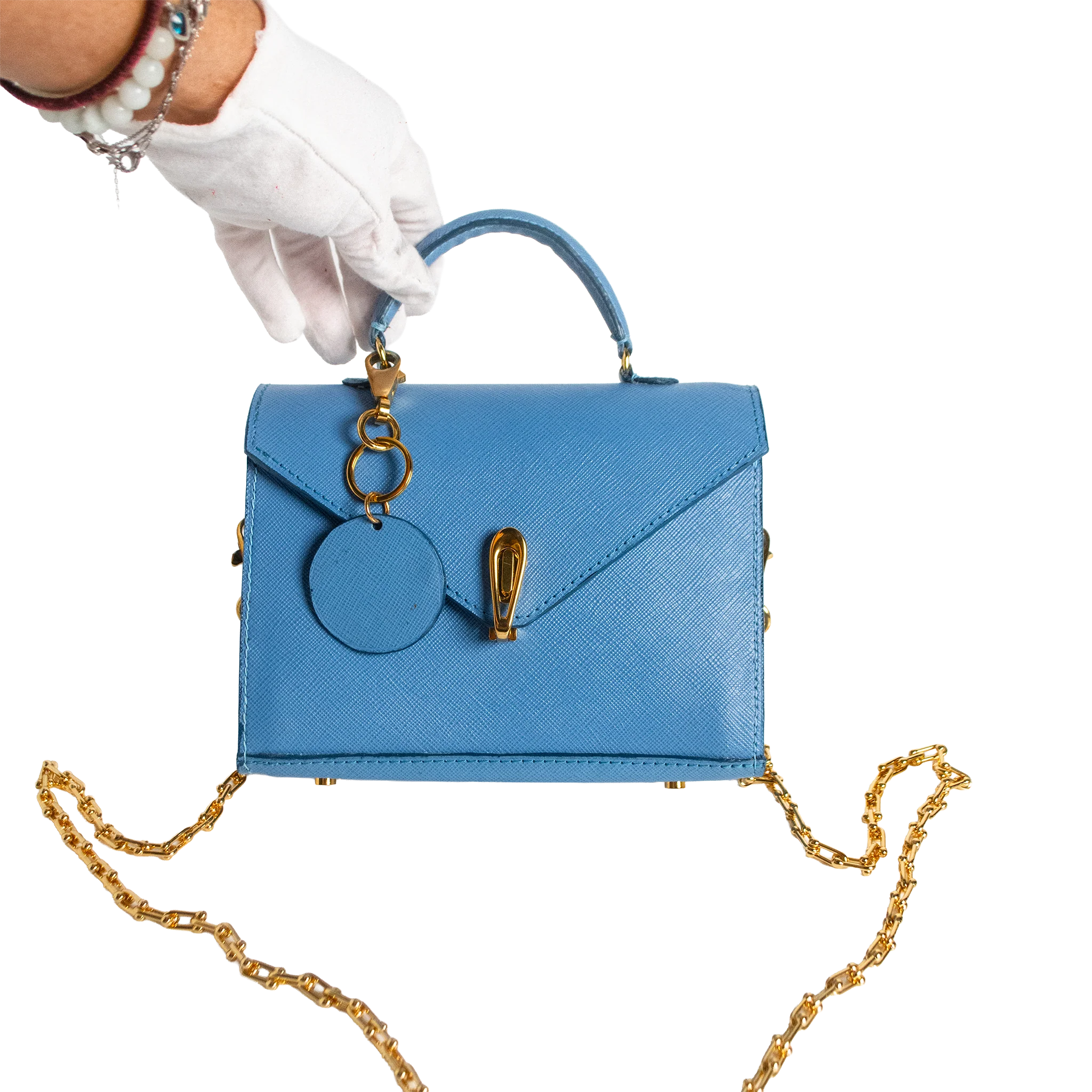 Luna Mini Luxury Saffiano Leather Handbag - Celestial Blue | Handcrafted USA - Image 5