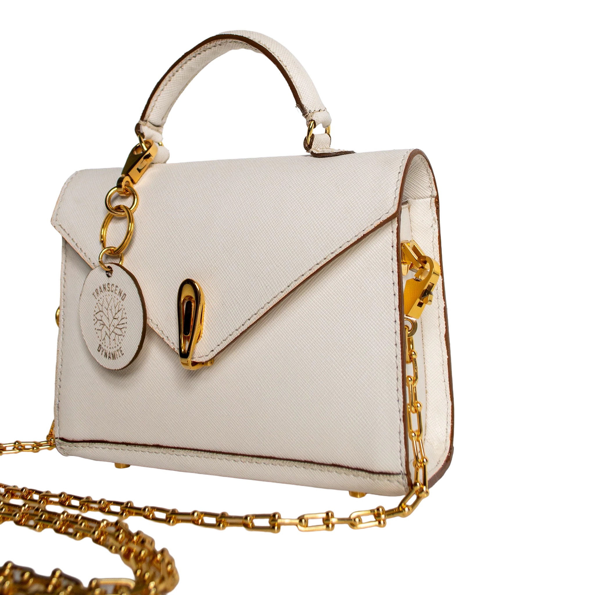 Luna Mini Luxury Saffiano Leather Handbag - Off White | Handcrafted USA - Image 4